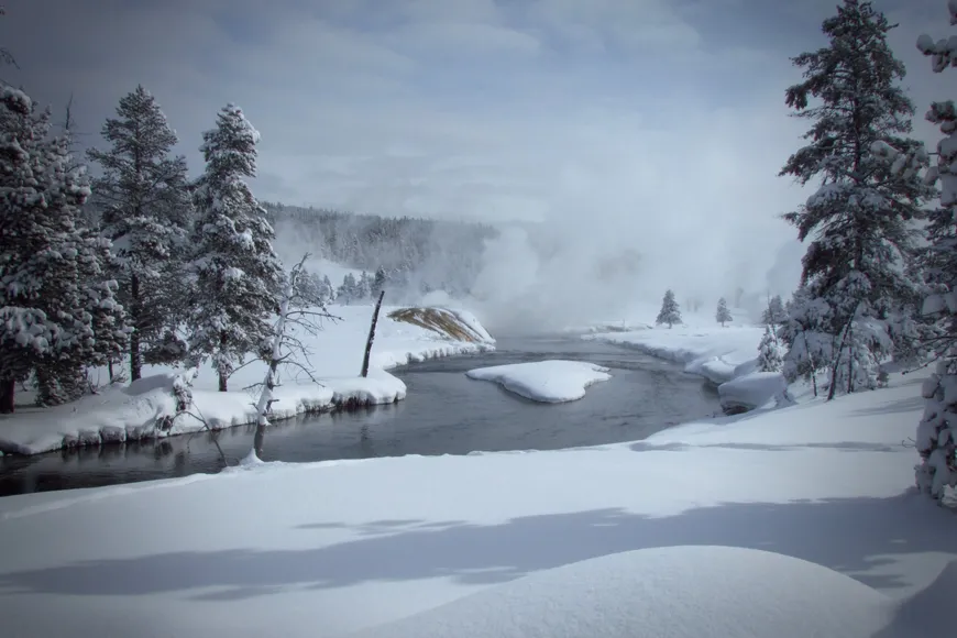 Geysers Basin covered in Snow - Yellowstone National Park 
